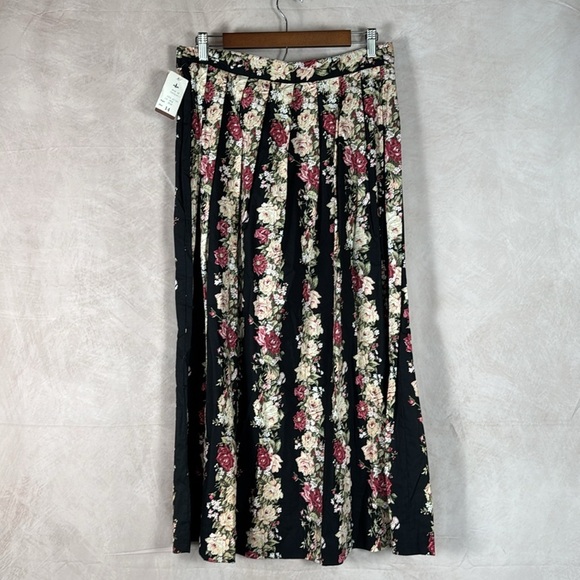 VTG Herman Geist Floral Pleated Maxi Skirt Women 14 Boho Prairie Cottagecore NWT - Picture 5 of 9